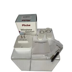 Aida Wireless Doorbell Battery 1000'Range 5 Vol Levels 58 Chimes White 2 Buttons